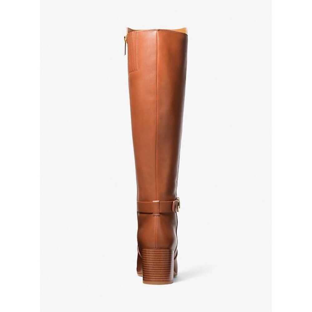 Michael Kors Side Zip Logo Buckle Carmen Leather Tall Riding Boots Luggage Sz 7 - Picture 4 of 9